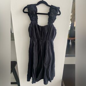 Abercrombie & Fitch Linen Blend Black Ruffled Smocked Sundress